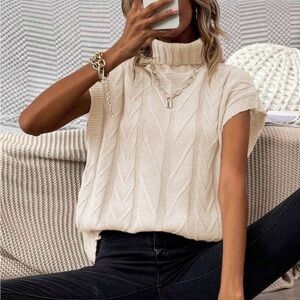 Cream Cable Knit Turtleneck Sweater